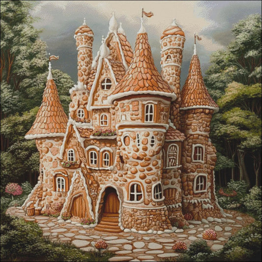 Cross Stitch Pattern PDF Gingerbread House, embroidery file, digital pattern, embroidery designs, gnome cross stitch pattern, fantasy castle