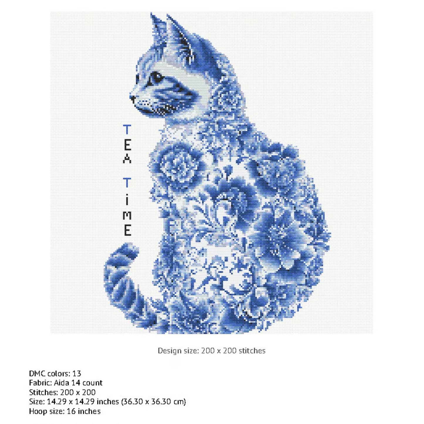 Cat Cross Stitch Pattern Instant PDF Download - Porcelain Cat Watercolor Cross Stitch Hand Embroidery Floral Cat Animal Pattern