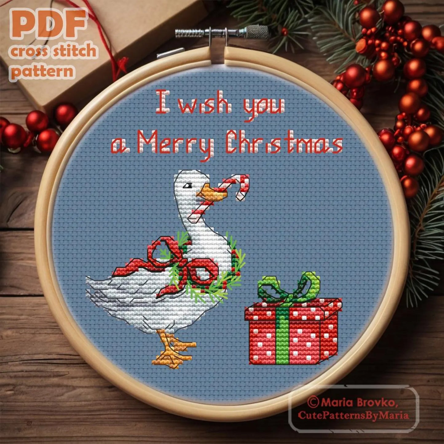 Cross Stitch Pattern Christmas goose DMC Chart Printable PDF Instant Download