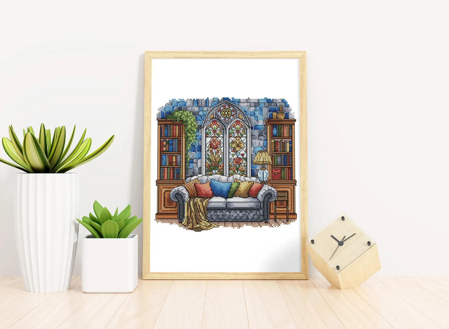 Vintage Cross Stitch Pattern PDF, Flowers Counted Cross Stitch, Spring Cross Stitch, Vintage Window Embroidery Digital File Instant Download