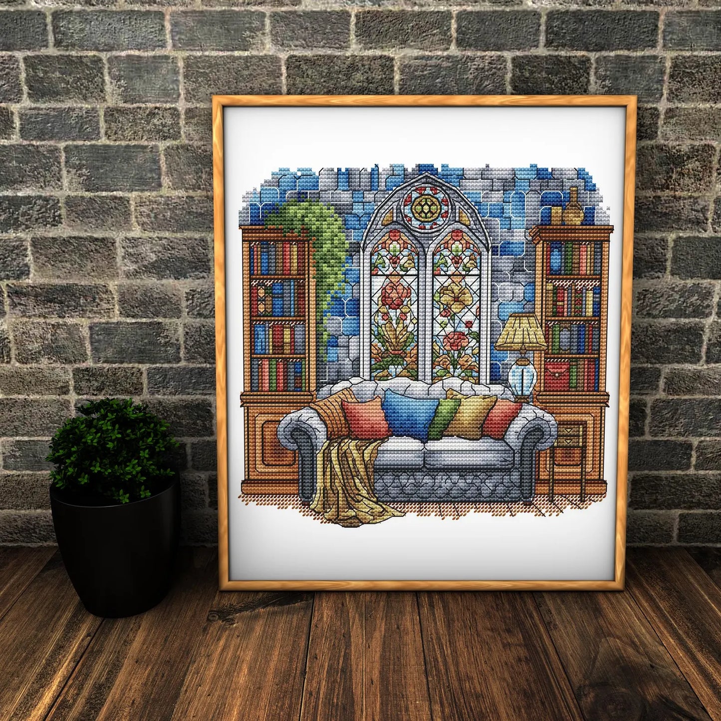 Vintage Cross Stitch Pattern PDF, Flowers Counted Cross Stitch, Spring Cross Stitch, Vintage Window Embroidery Digital File Instant Download