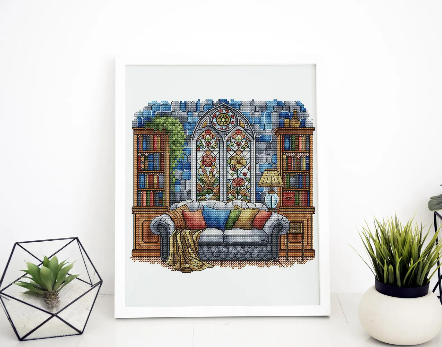 Vintage Cross Stitch Pattern PDF, Flowers Counted Cross Stitch, Spring Cross Stitch, Vintage Window Embroidery Digital File Instant Download