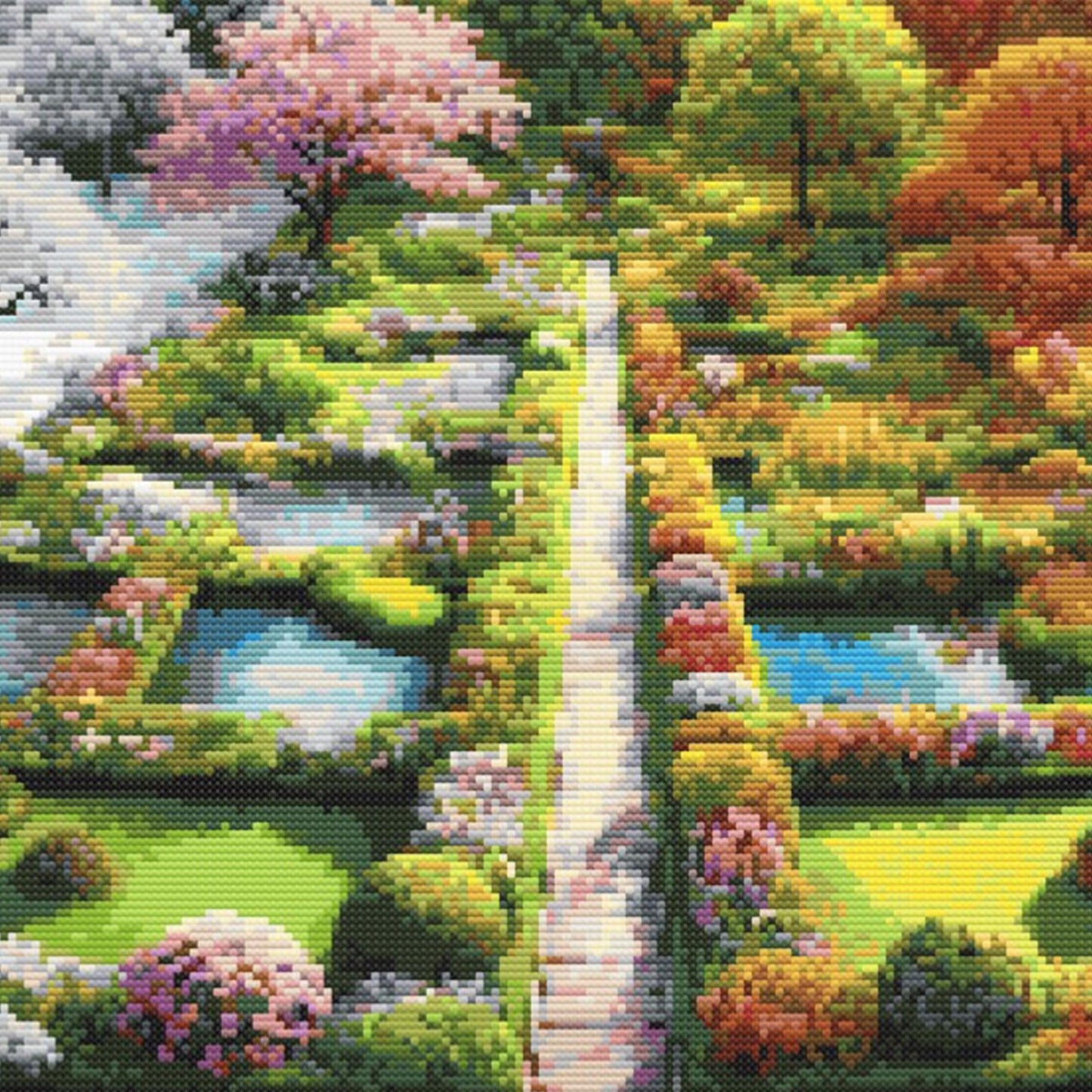 Four Seasons Garden Cross Stitch Pattern - Vibrant Landscape Design, Seasonal Art Embroidery Chart Temperature Design, Digital PDF Download