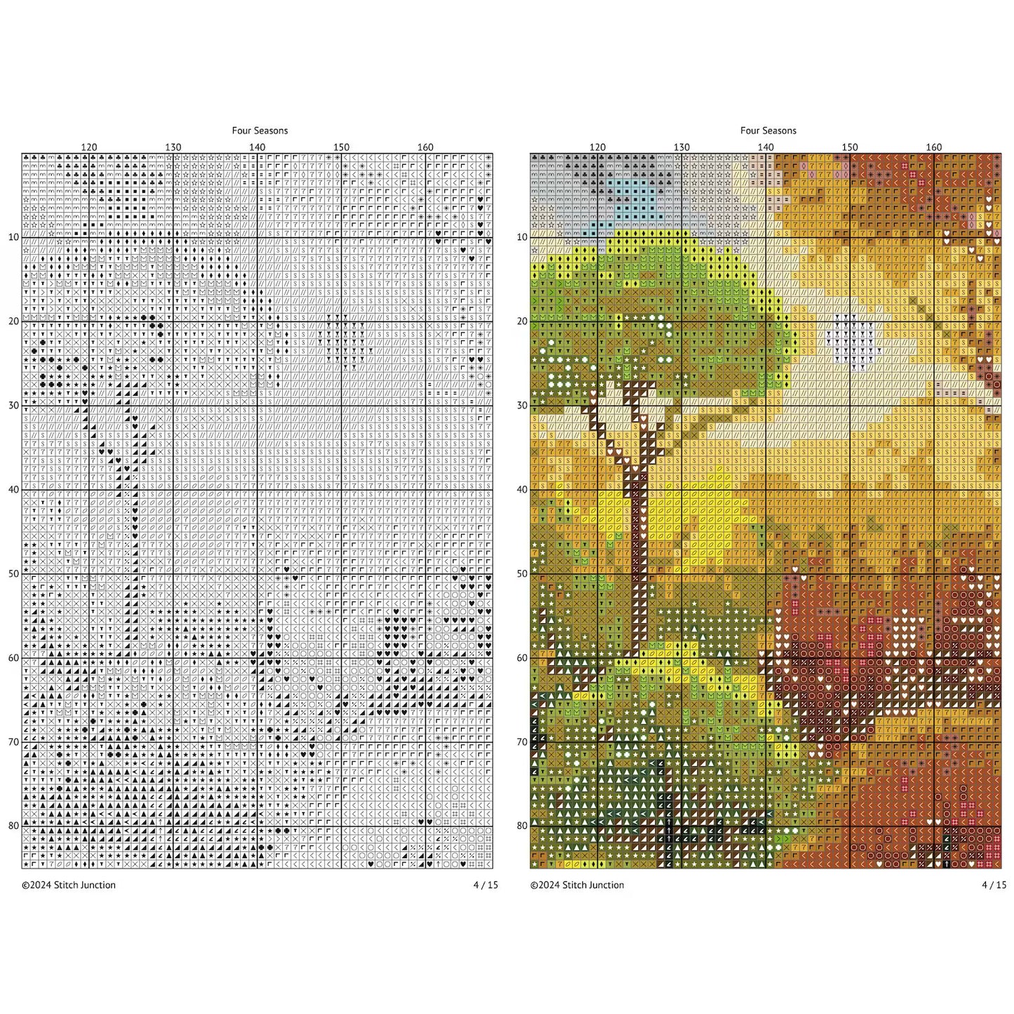 Four Seasons Garden Cross Stitch Pattern - Vibrant Landscape Design, Seasonal Art Embroidery Chart Temperature Design, Digital PDF Download