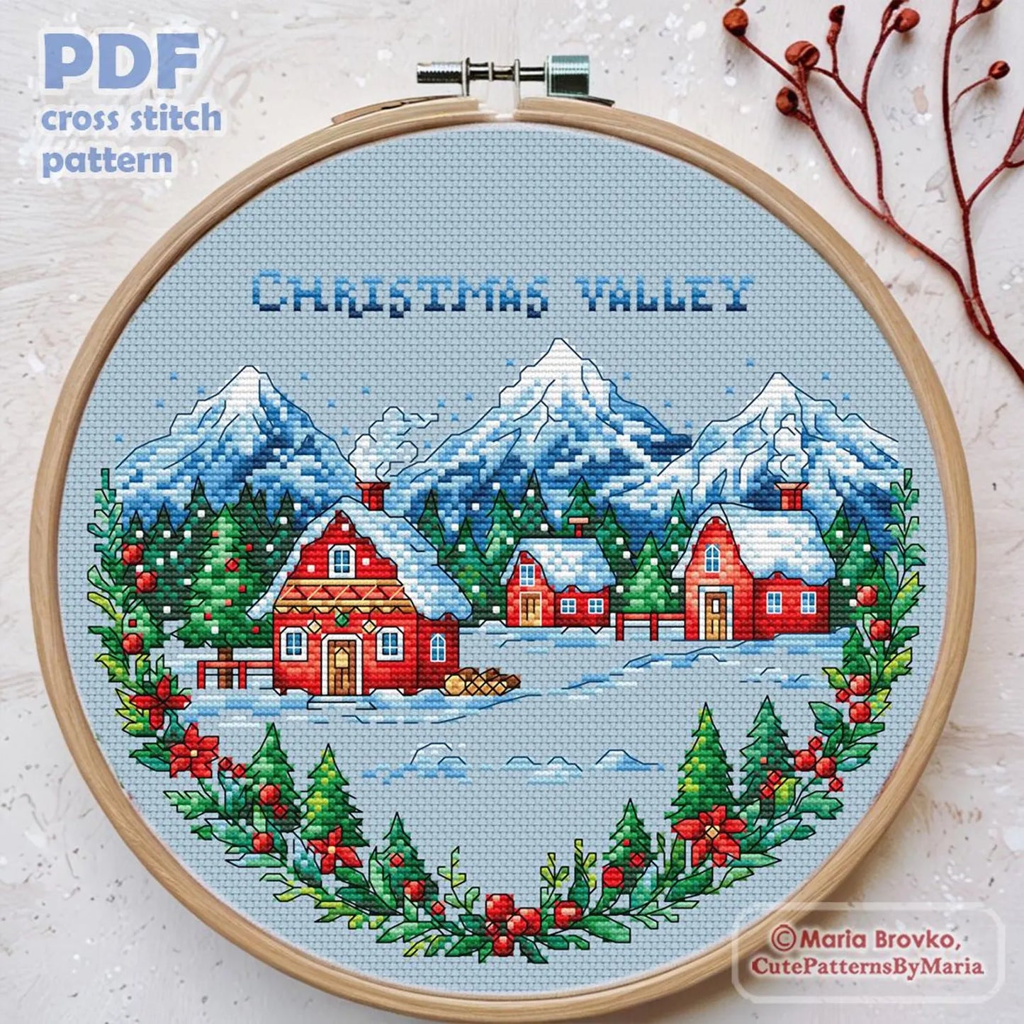 Cross Stitch Pattern Christmas valley DMC Chart Printable PDF Instant Download