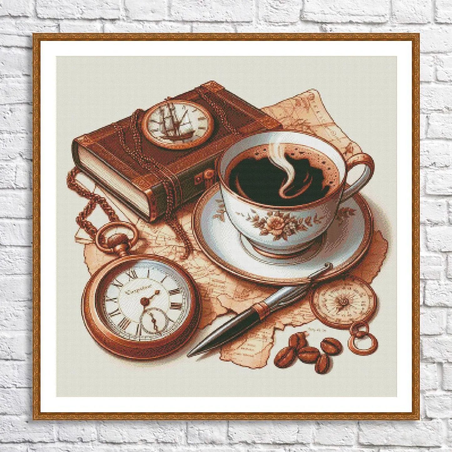 Cup of coffee Cross Stitch Pattern Digital Pattern Kitchen Still Life DIY Book Clock Pattern Hand Embroidery pattern Needlepoint chart PDF