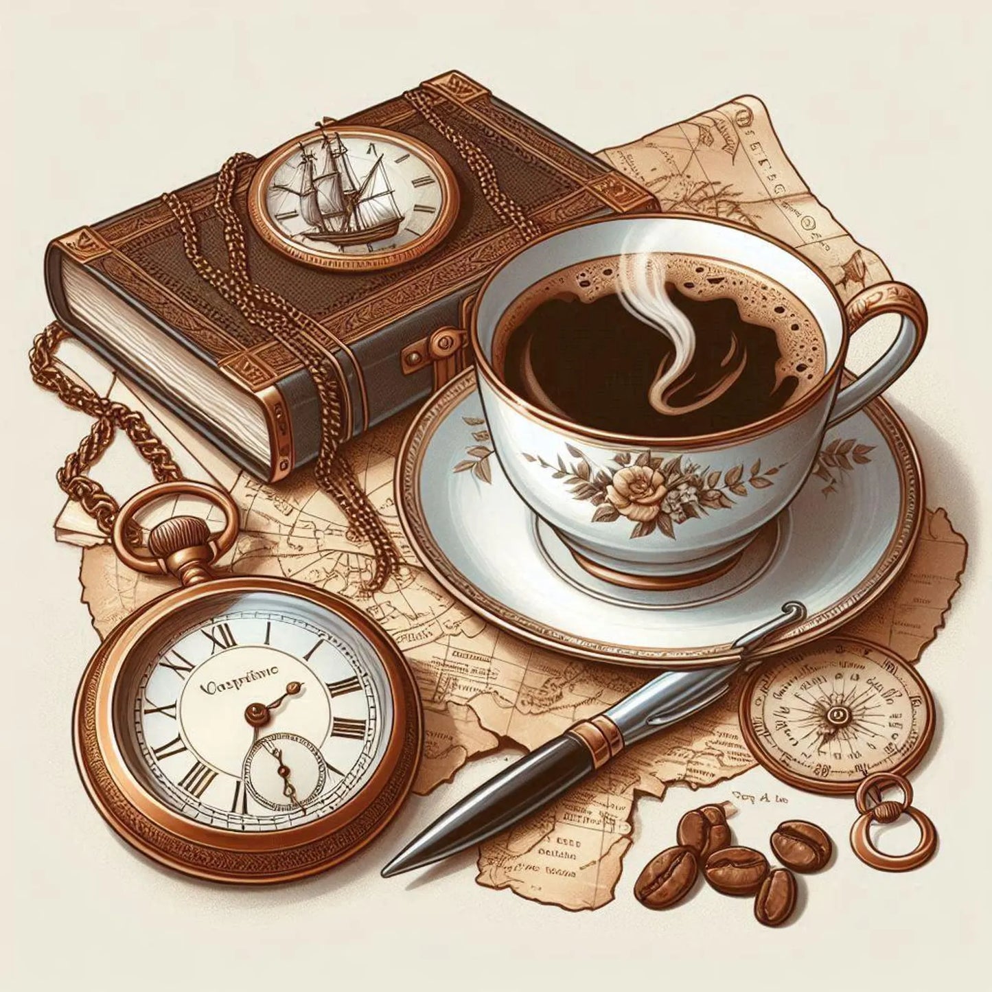 Cup of coffee Cross Stitch Pattern Digital Pattern Kitchen Still Life DIY Book Clock Pattern Hand Embroidery pattern Needlepoint chart PDF