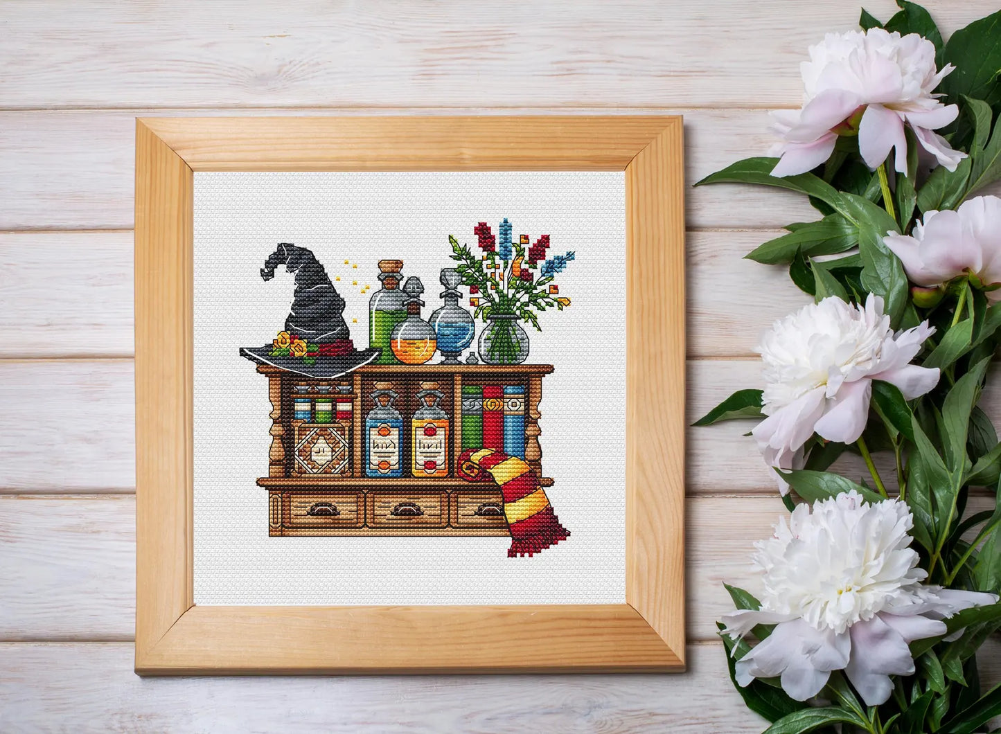 Wizards Bookshelf Cross Stitch Pattern PDF, Sorcerers Room Embroidery, Magic Counted Cross Stitch, Magician Decor Design Digital PDF