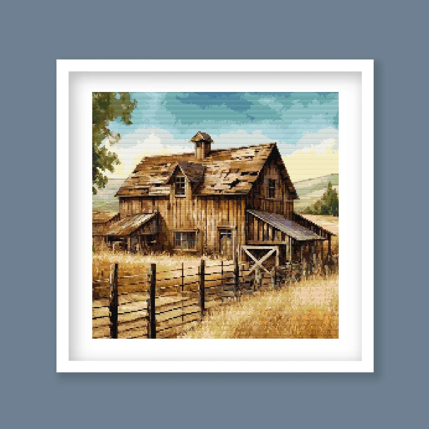 Rustic Barn Cross Stitch Pattern – Vintage Farmhouse Needlework Design. Digital Download