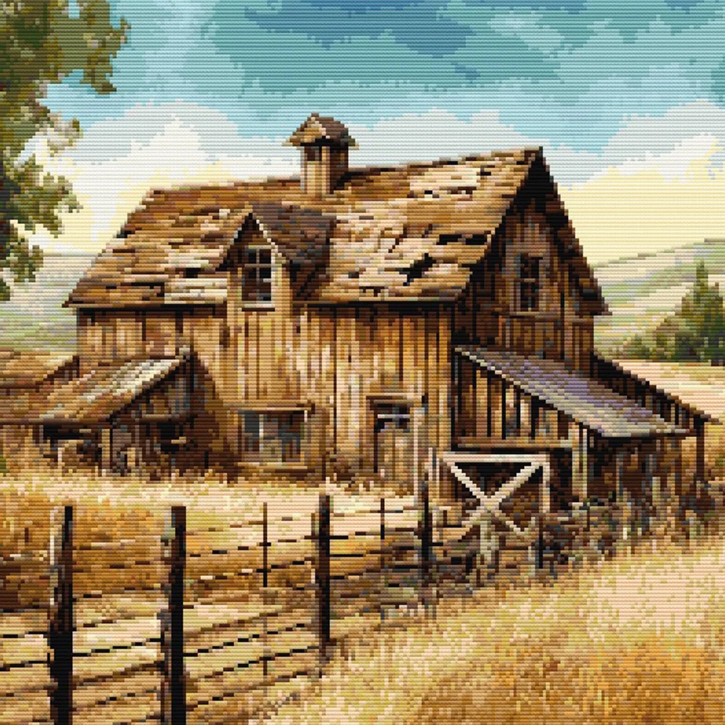 Rustic Barn Cross Stitch Pattern – Vintage Farmhouse Needlework Design. Digital Download