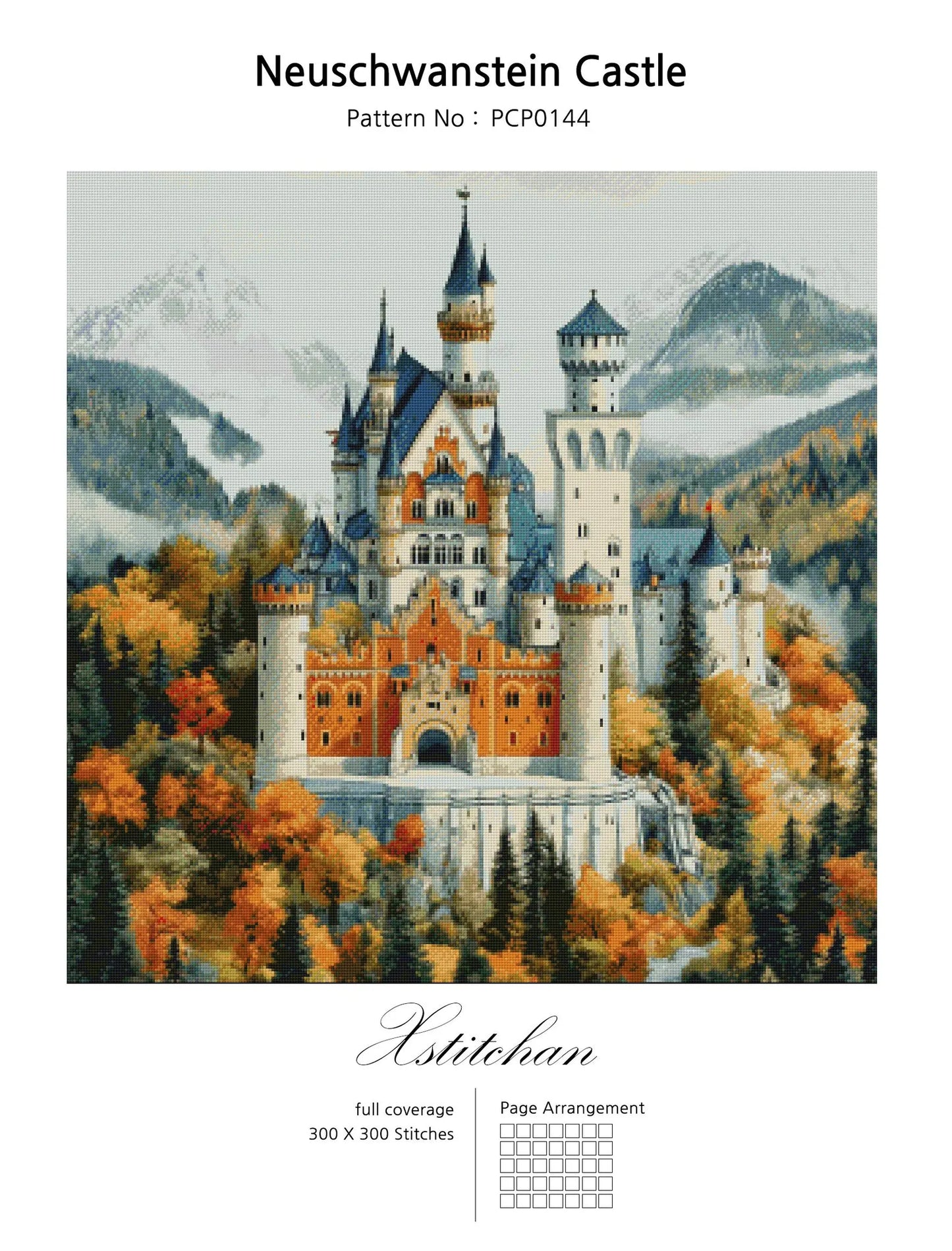 PCP0144 Neuschwanstein Castle full coverage cross stitch pattern PDF Cross Stitch chart Cross Stitch pattern Instant PDF Download