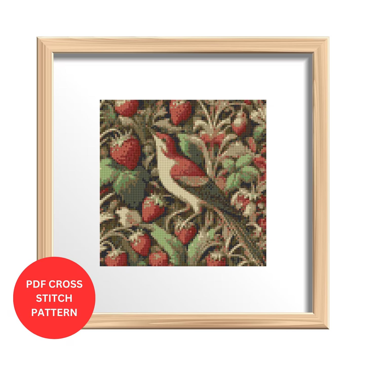 William Morris Inspired Strawberry Thief Cross Stitch Pattern | Digital PDF File for DIY Crafting