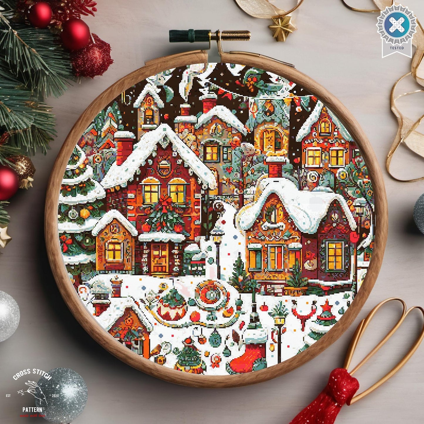 Christmas cross stitch pattern Winter Village embroidery Advent calendar embroidery Christmas tree ornament Christmas village Holiday decor