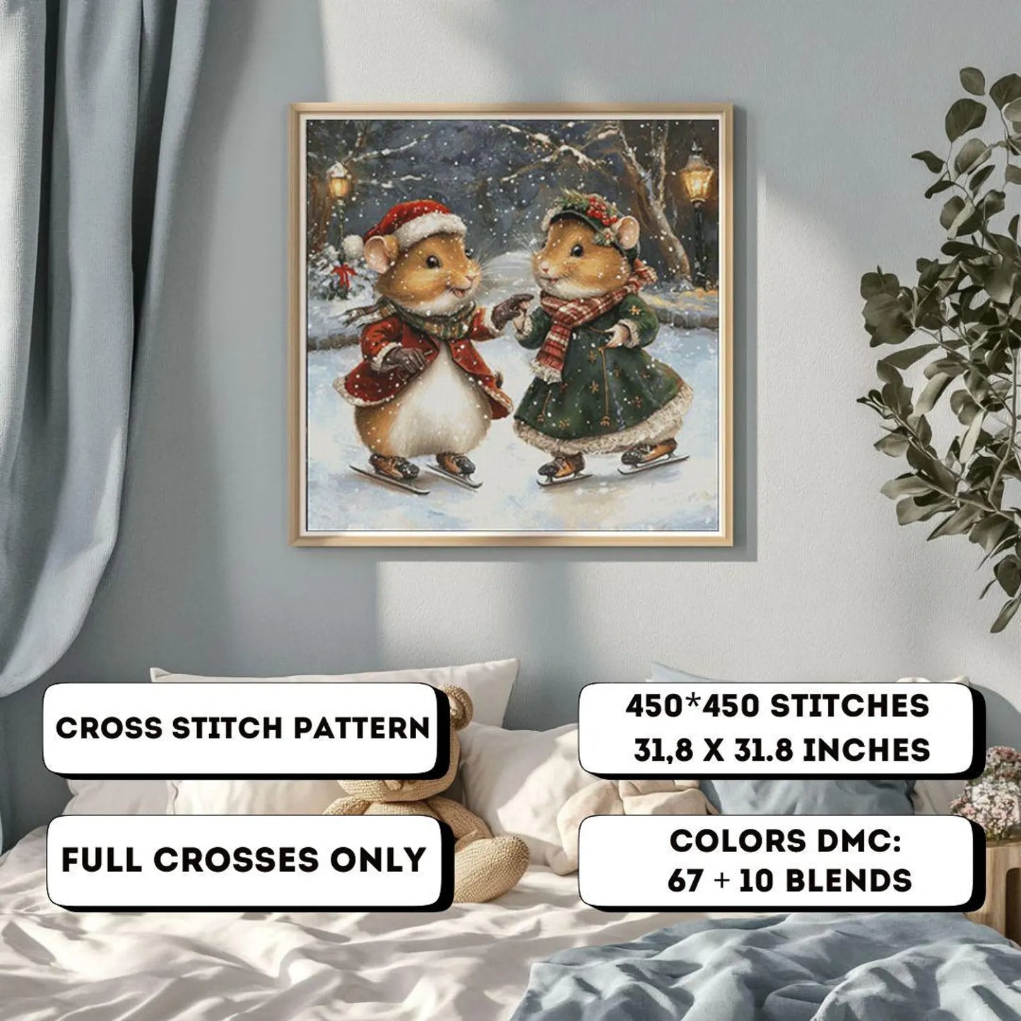 Cross Stitch Pattern PDF Christmas Hamsters in love, digital desing, dms, christmas tree, christmas cross stitch pattern, embroidery pattern