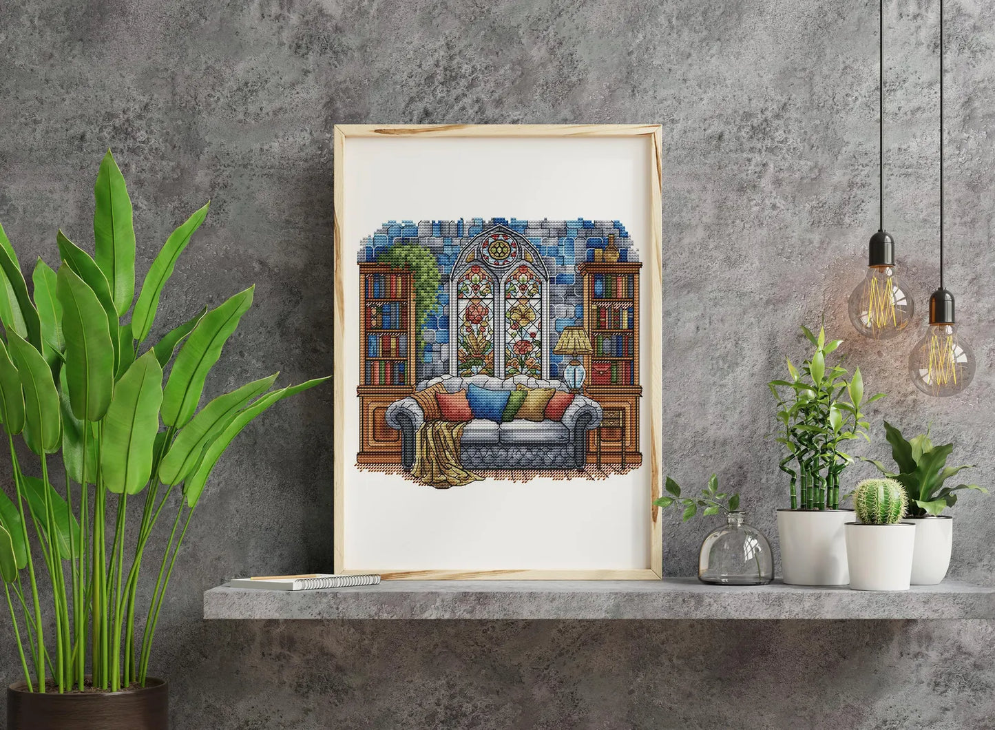 Vintage Cross Stitch Pattern PDF, Flowers Counted Cross Stitch, Spring Cross Stitch, Vintage Window Embroidery Digital File Instant Download