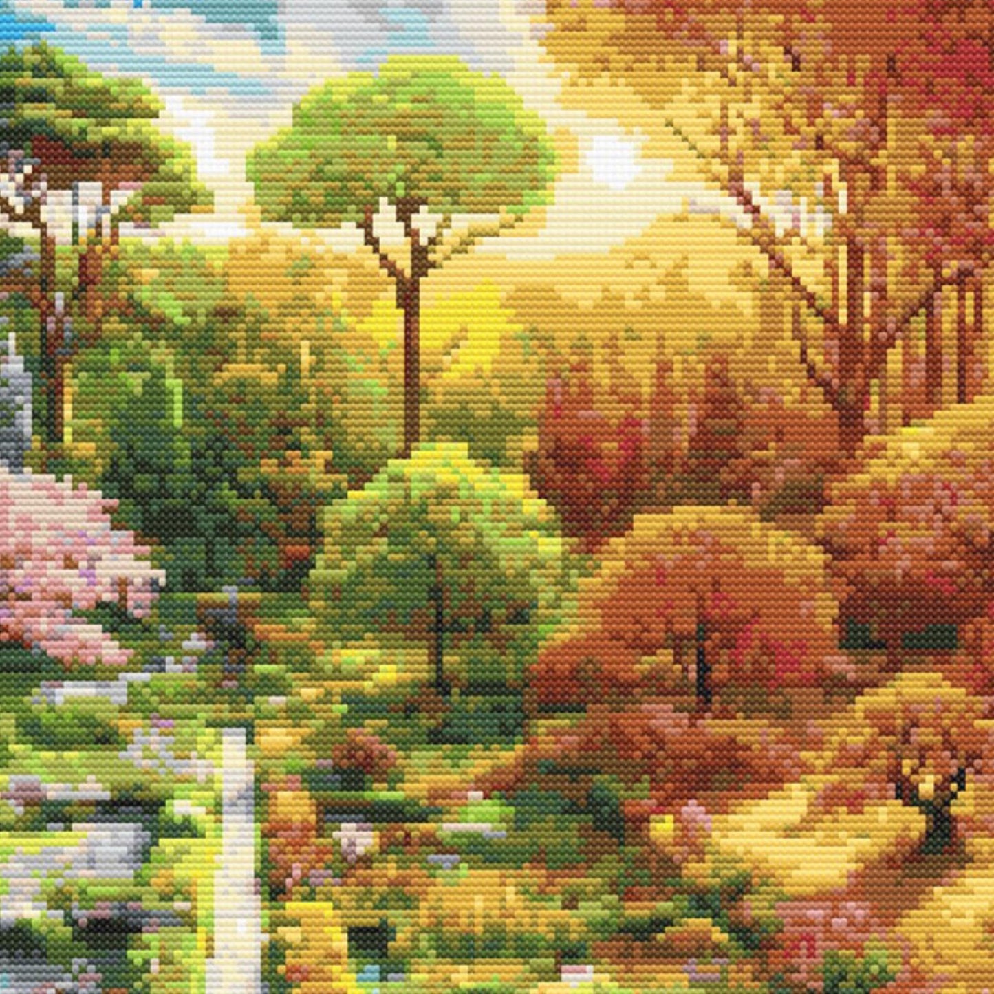 Four Seasons Garden Cross Stitch Pattern - Vibrant Landscape Design, Seasonal Art Embroidery Chart Temperature Design, Digital PDF Download