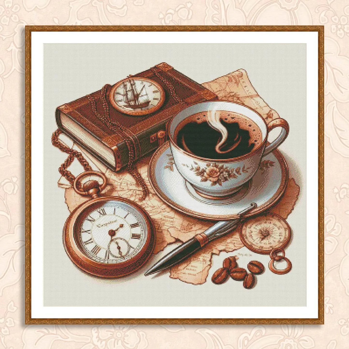 Cup of coffee Cross Stitch Pattern Digital Pattern Kitchen Still Life DIY Book Clock Pattern Hand Embroidery pattern Needlepoint chart PDF