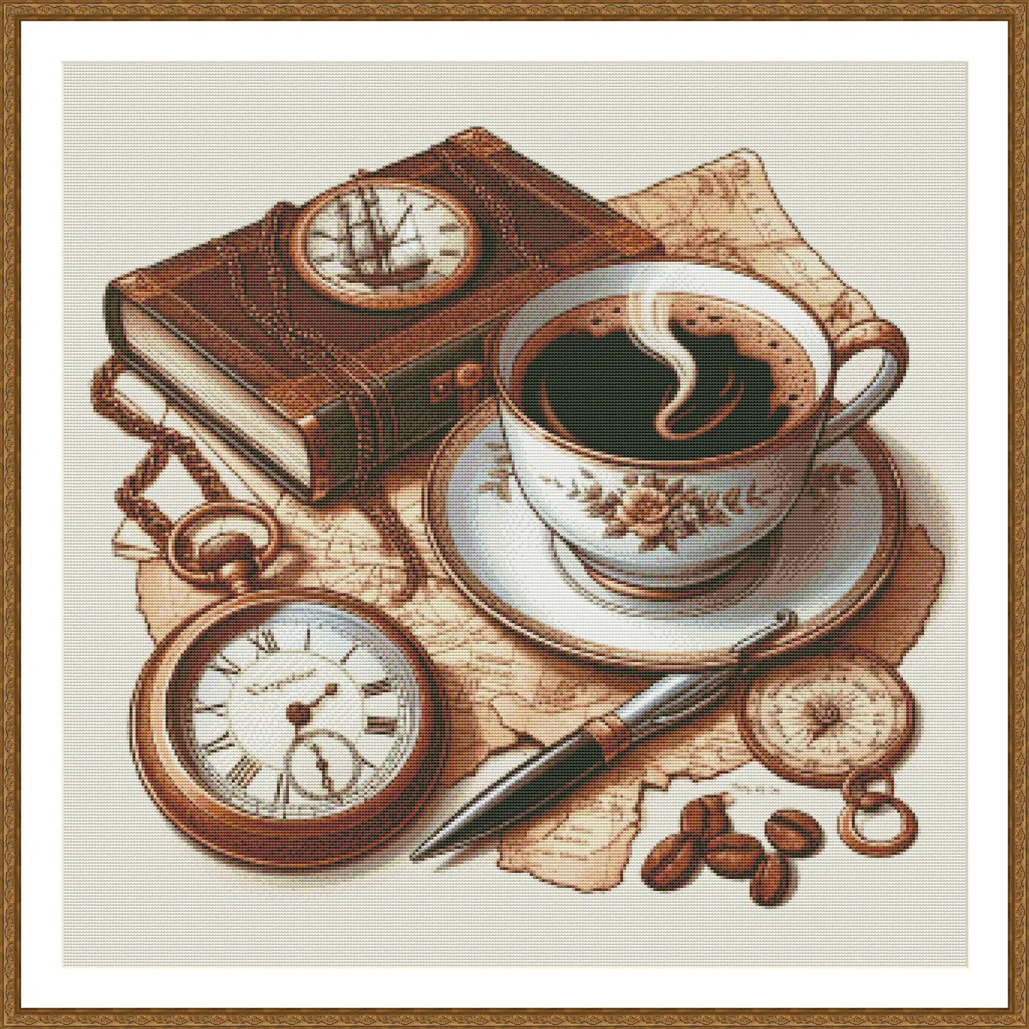 Cup of coffee Cross Stitch Pattern Digital Pattern Kitchen Still Life DIY Book Clock Pattern Hand Embroidery pattern Needlepoint chart PDF