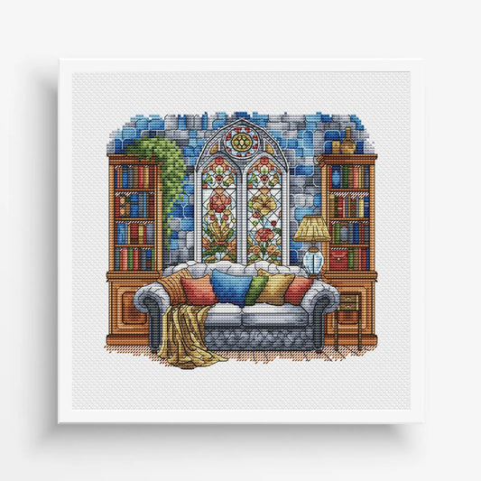 Vintage Cross Stitch Pattern PDF, Flowers Counted Cross Stitch, Spring Cross Stitch, Vintage Window Embroidery Digital File Instant Download