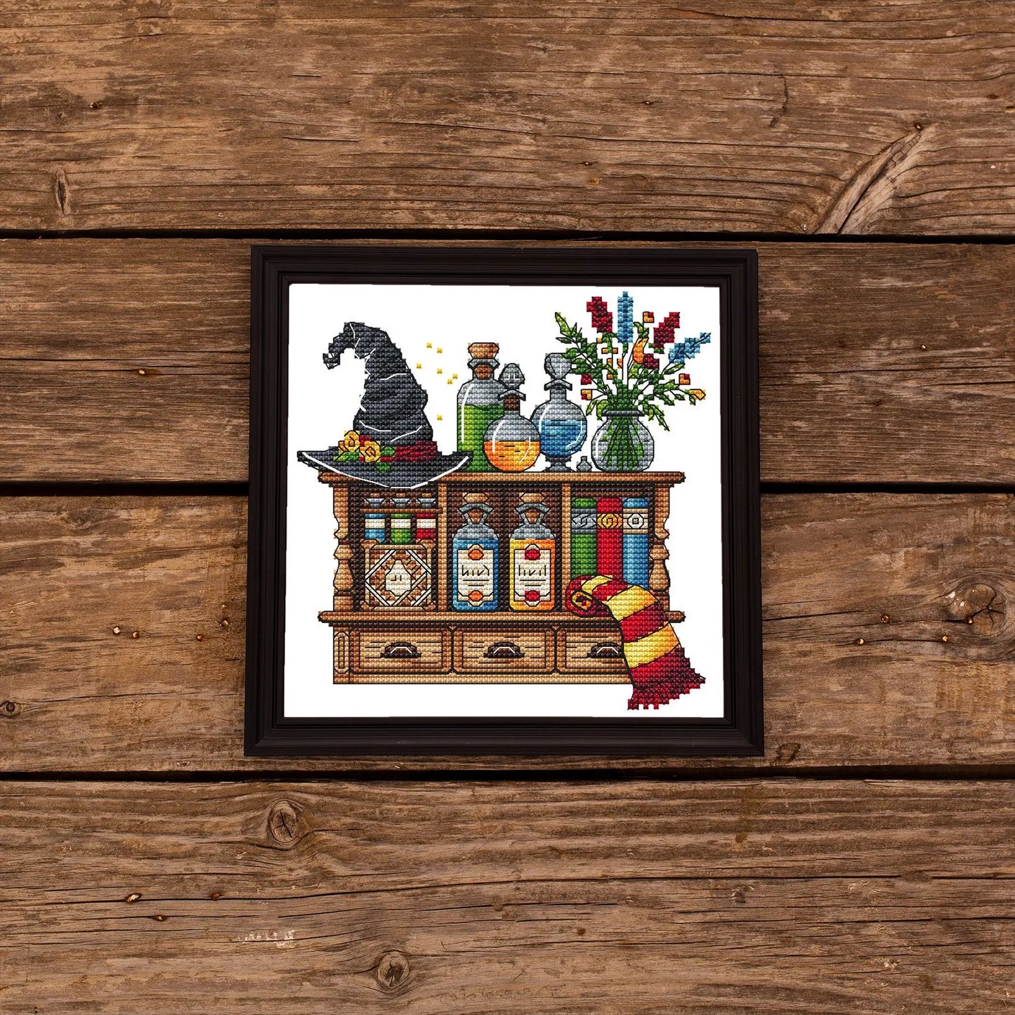 Wizards Bookshelf Cross Stitch Pattern PDF, Sorcerers Room Embroidery, Magic Counted Cross Stitch, Magician Decor Design Digital PDF