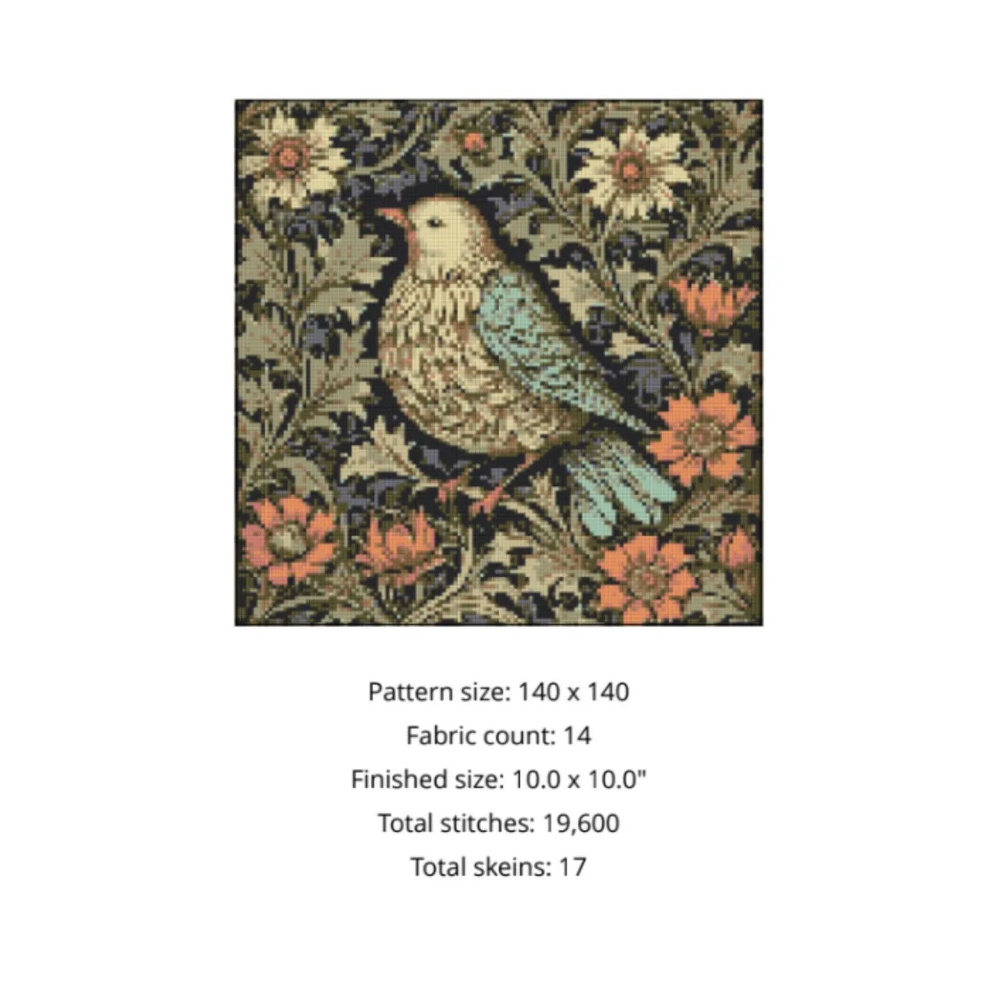 William Morris Birds wallpaper Floral Design Cross Stitch Pattern Morris Cross Stitch Pdf Famous Painting Floral Embroidery
