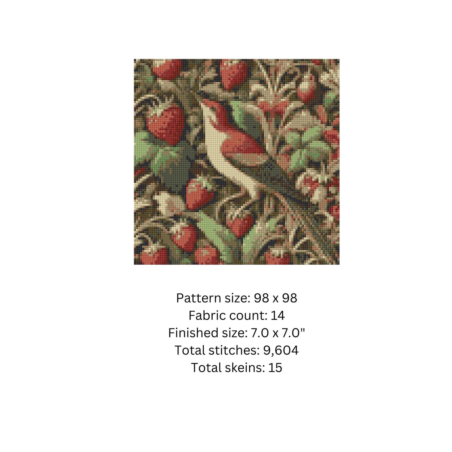 William Morris Inspired Strawberry Thief Cross Stitch Pattern | Digital PDF File for DIY Crafting