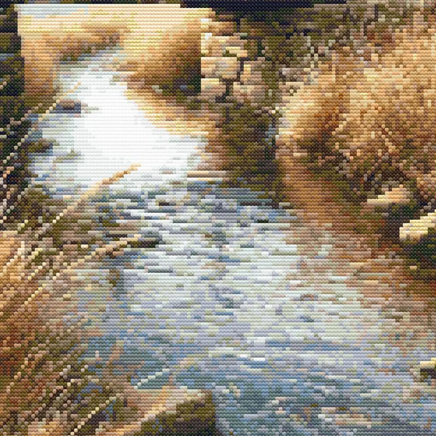 Rustic Wooden Bridge Cross Stitch Pattern - Scenic Creek and Countryside Embroidery Design. Digital PDF Download