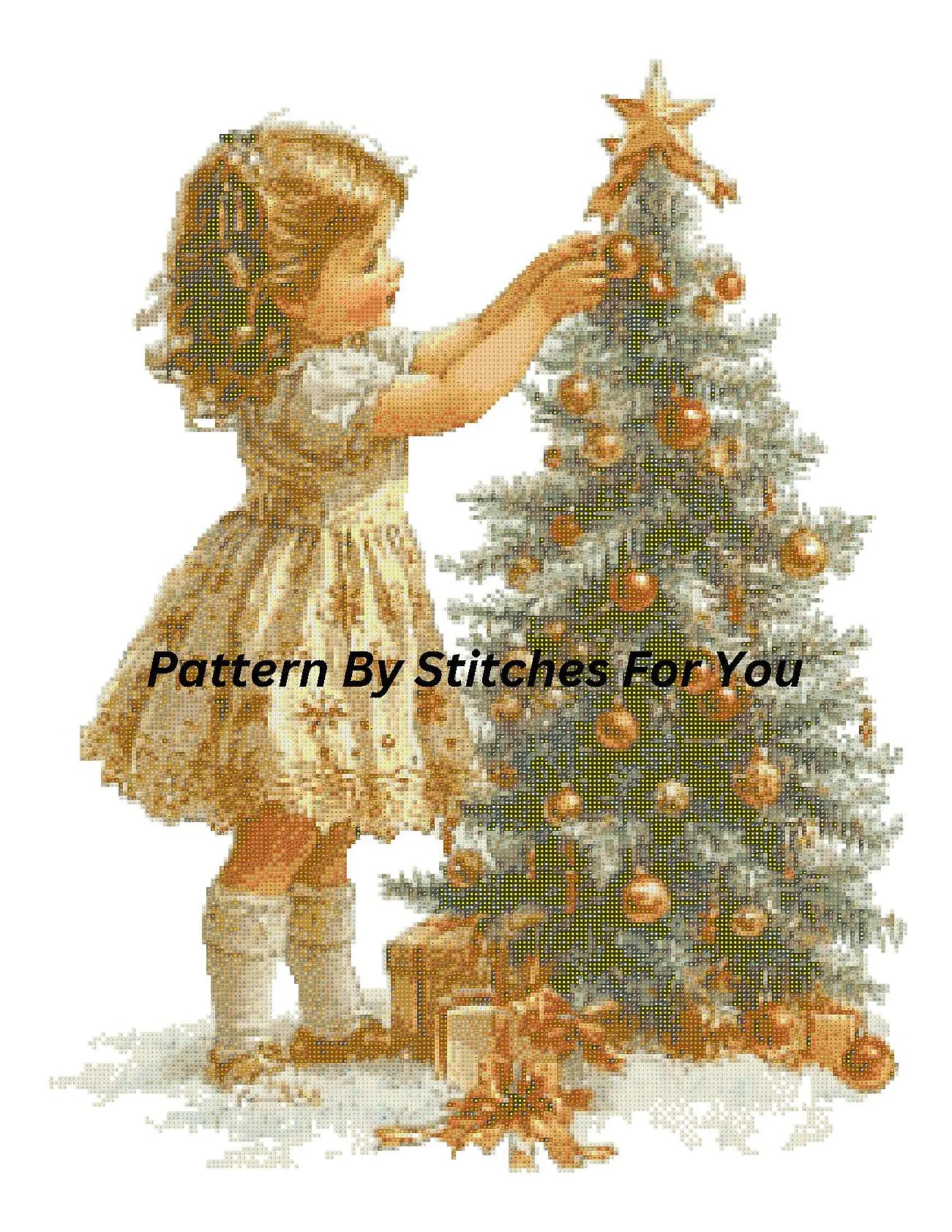 Little girl in christmas- Counted Cross Stitch Patterns - Printable Chart PDF Format Needlework Embroidery Crafts DIY DMC color