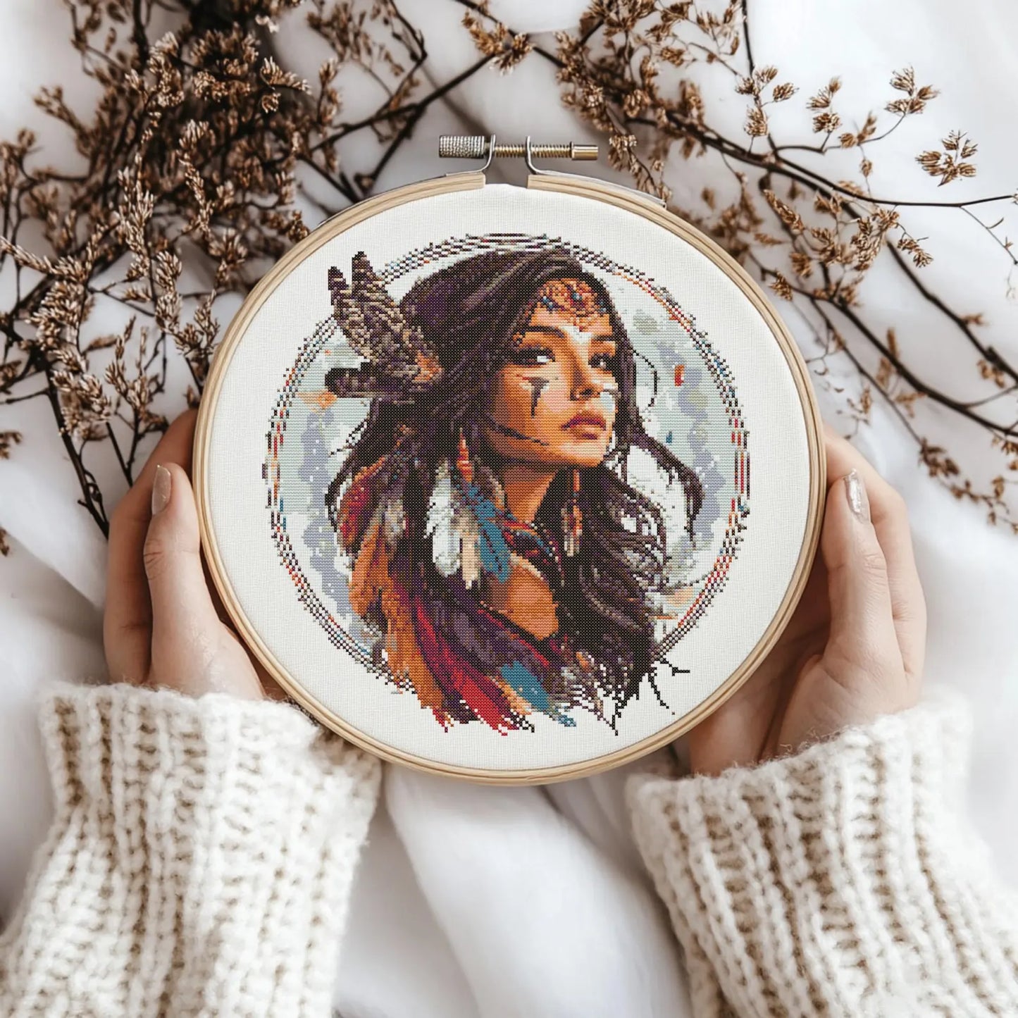 Native girl Cross stitch Pattern, Girl Cross Stitch, Cross Stitch Pattern, cross stitch kit, PDF Pattern