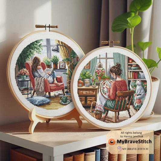 Cozy girls Cross Stitch Pattern, Cross stitch, punto de cruz, point de croix, crossstitch pattern, cross stitch pattern pdf