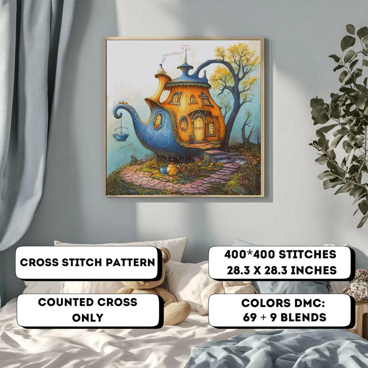 Cross Stitch Pattern PDF The Magic Tea House, counted cross stitch patterns, embroidery pattern, anime, dmc, extra large, digital design