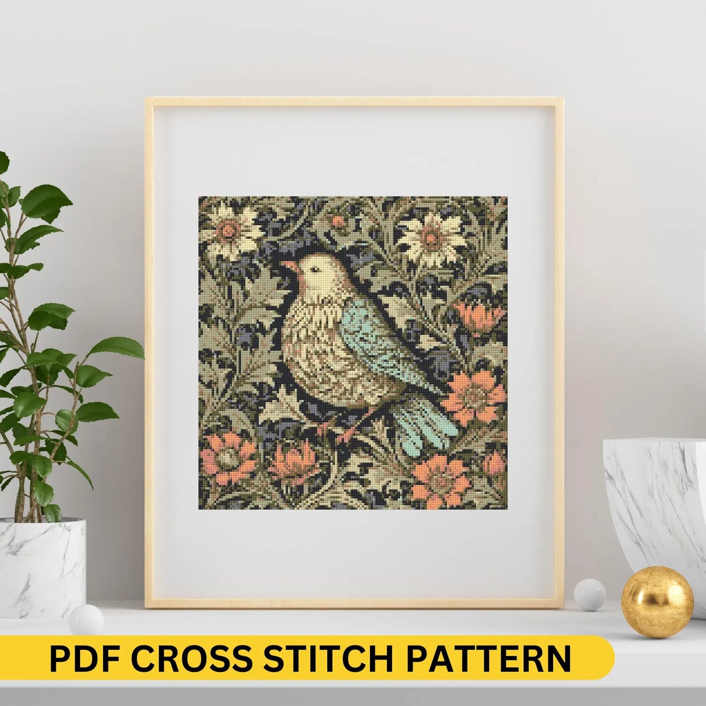 William Morris Birds wallpaper Floral Design Cross Stitch Pattern Morris Cross Stitch Pdf Famous Painting Floral Embroidery