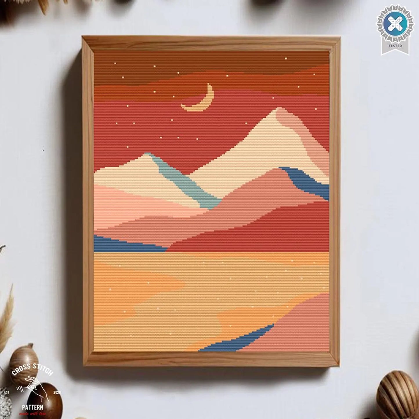 Mountain Cross Stitch Pattern, Sunset Landscape Design, Modern Nature Embroidery, minimalist cross stitch, Abstract Geometric Wall Art