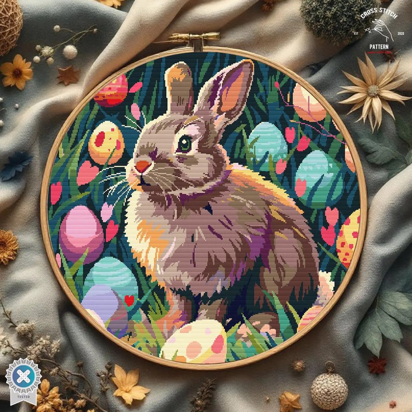 Easter Bunny Cross Stitch Pattern Easter basket embroidery Easter eggs Embroidery Cute Rabbit Easter Decoration cross stitch Easter sunday