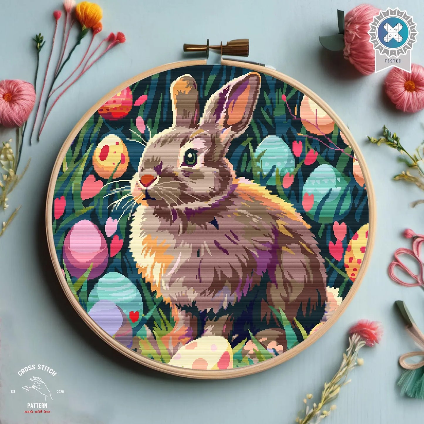Easter Bunny Cross Stitch Pattern Easter basket embroidery Easter eggs Embroidery Cute Rabbit Easter Decoration cross stitch Easter sunday