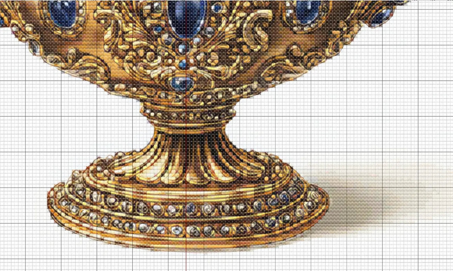 Floral bouquet ornate golden bowl Hyacinths cross stitch pattern. Instant PDF Download. 62,500 Stitches.