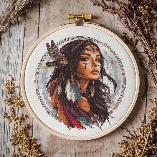 Native girl Cross stitch Pattern, Girl Cross Stitch, Cross Stitch Pattern, cross stitch kit, PDF Pattern