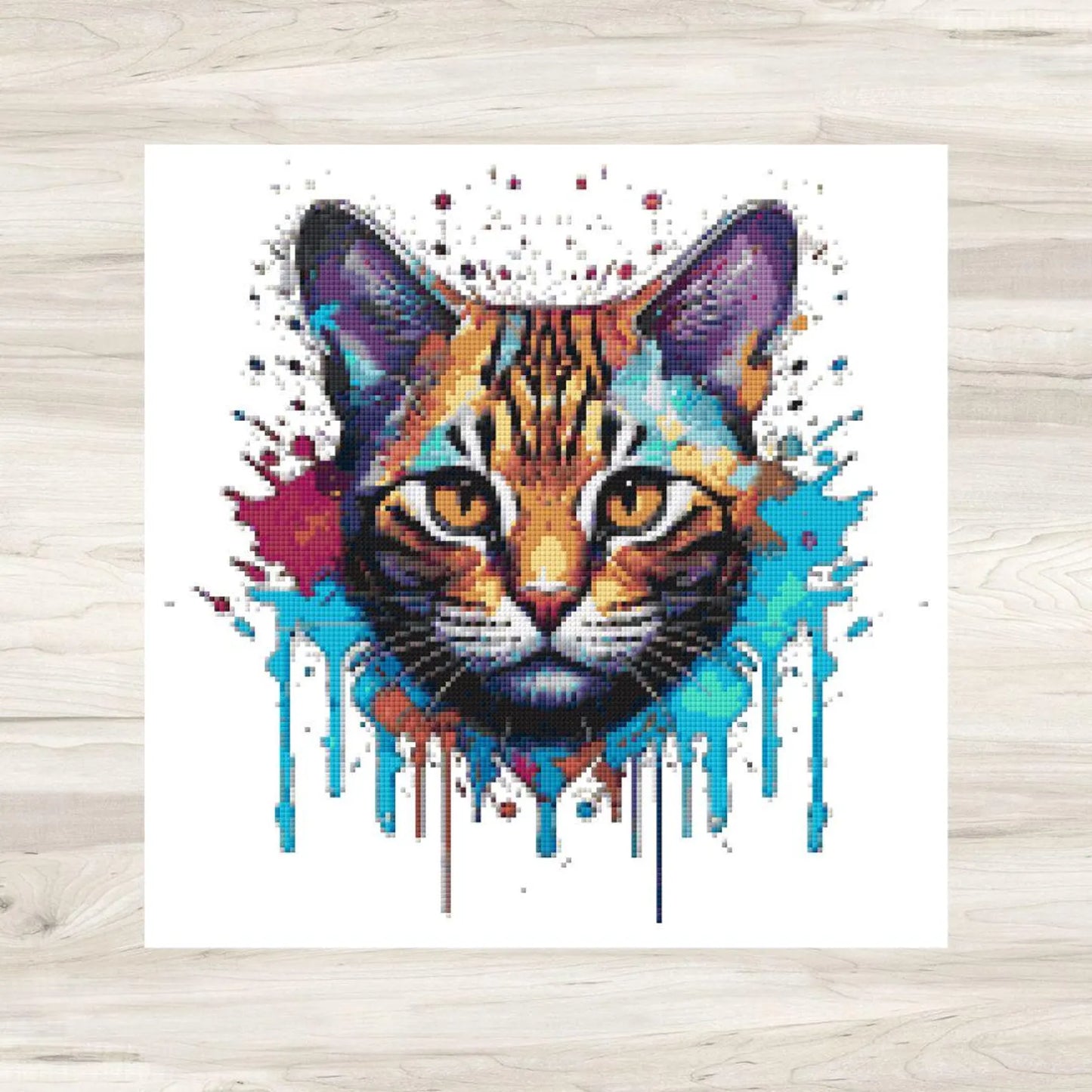 Cross Stitch Pattern: Splatter Cat Art Motif 1 - PDF Instant Download