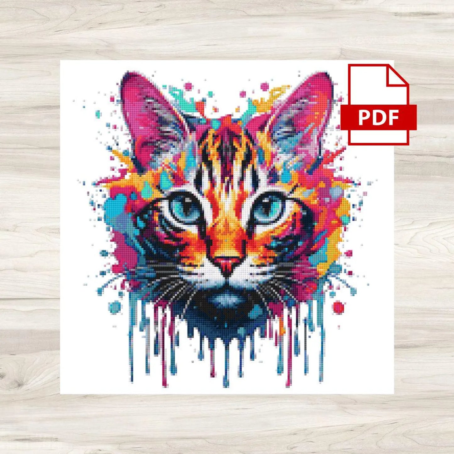 Cross Stitch Pattern: Splatter Cat Art Motif 3 - PDF Instant Download