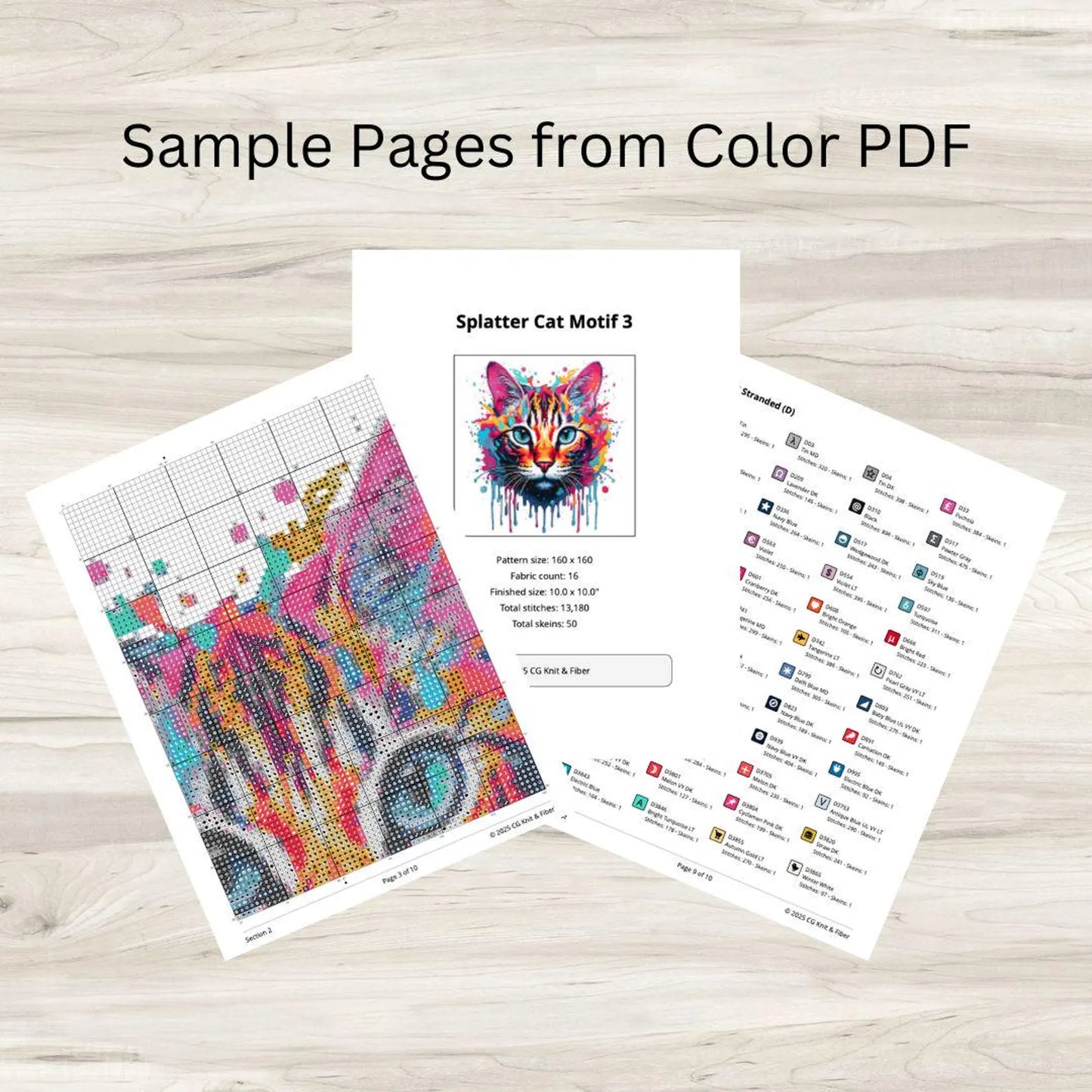 Cross Stitch Pattern: Splatter Cat Art Motif 3 - PDF Instant Download