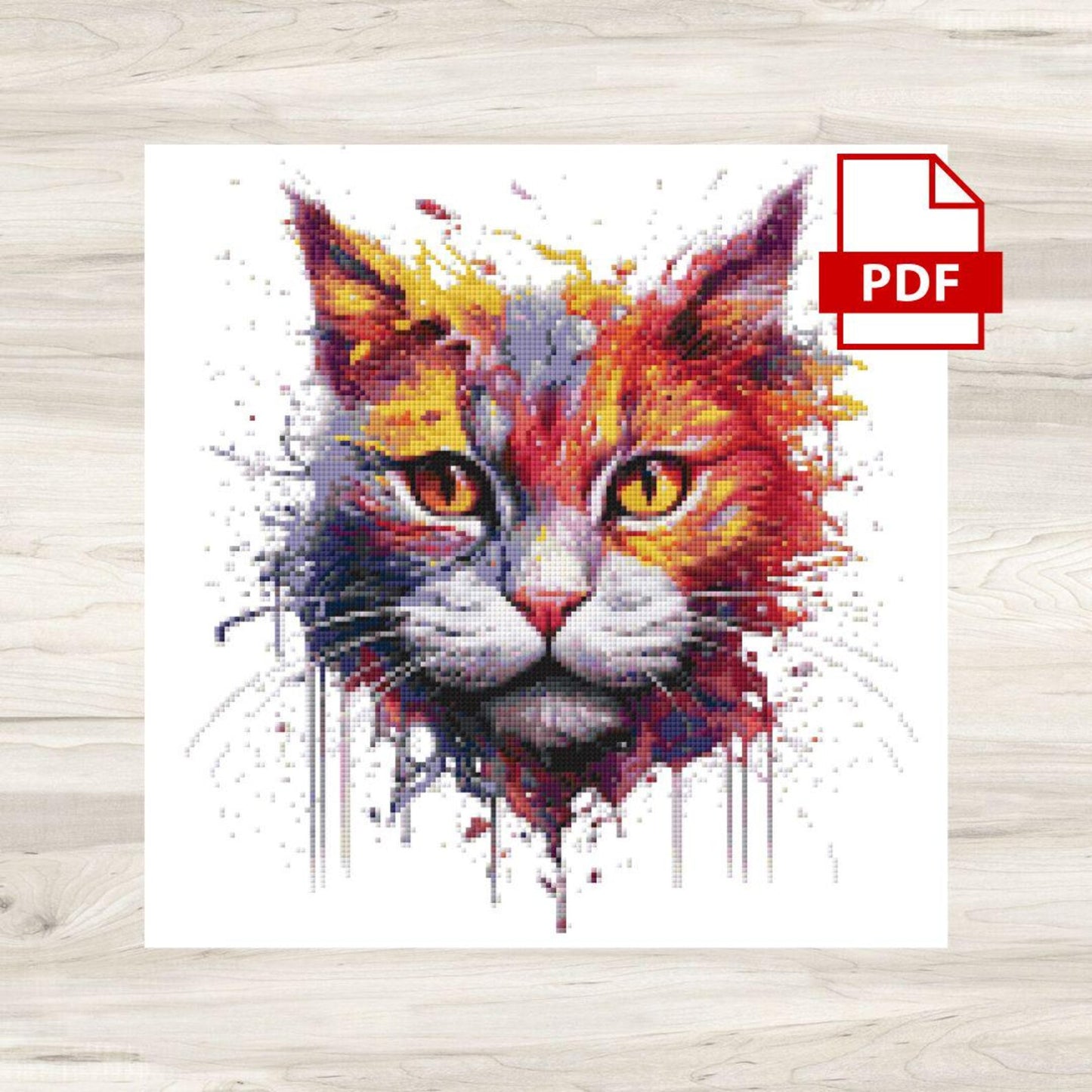 Cross Stitch Pattern: Splatter Cat Art Motif 4 - PDF Instant Download