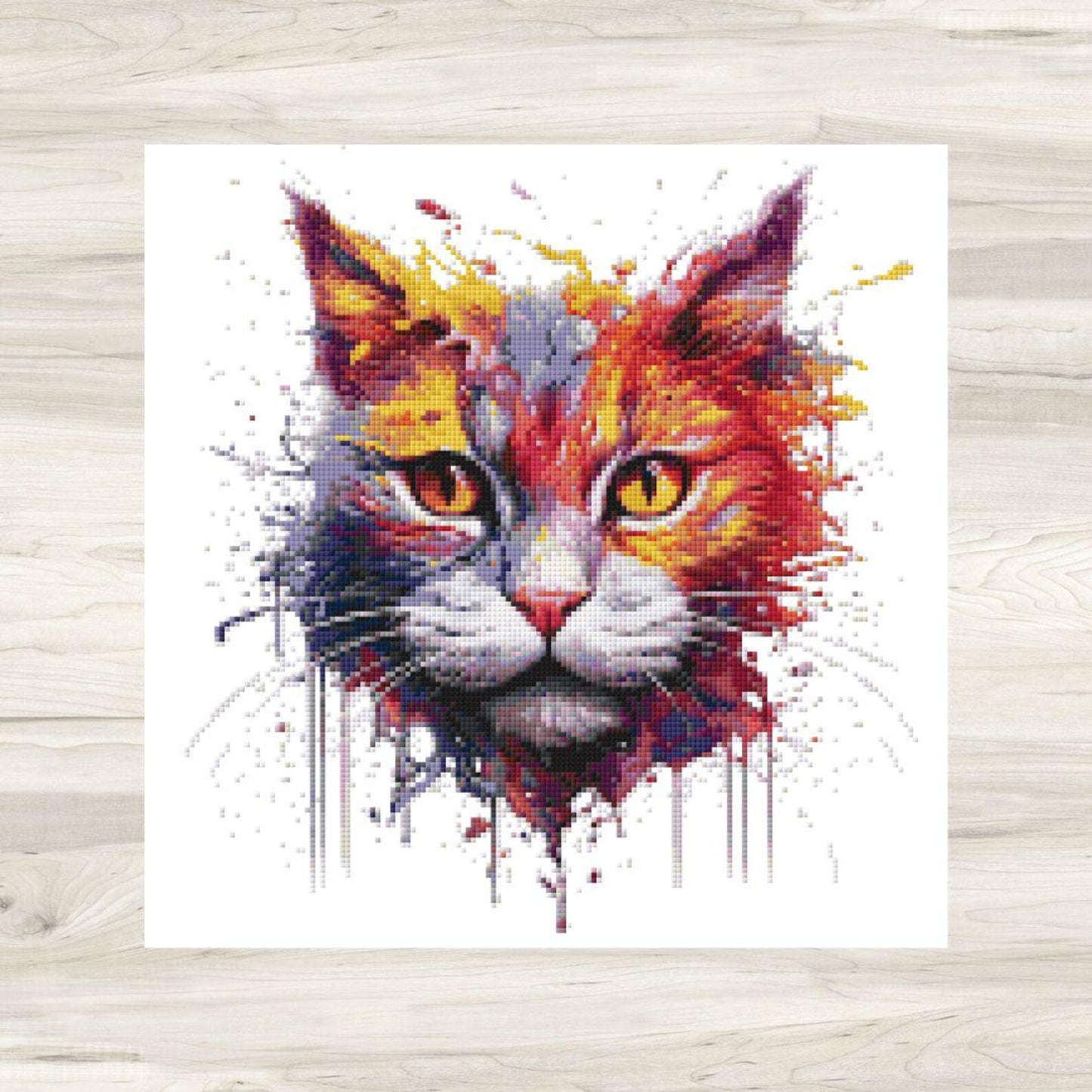 Cross Stitch Pattern: Splatter Cat Art Motif 4 - PDF Instant Download