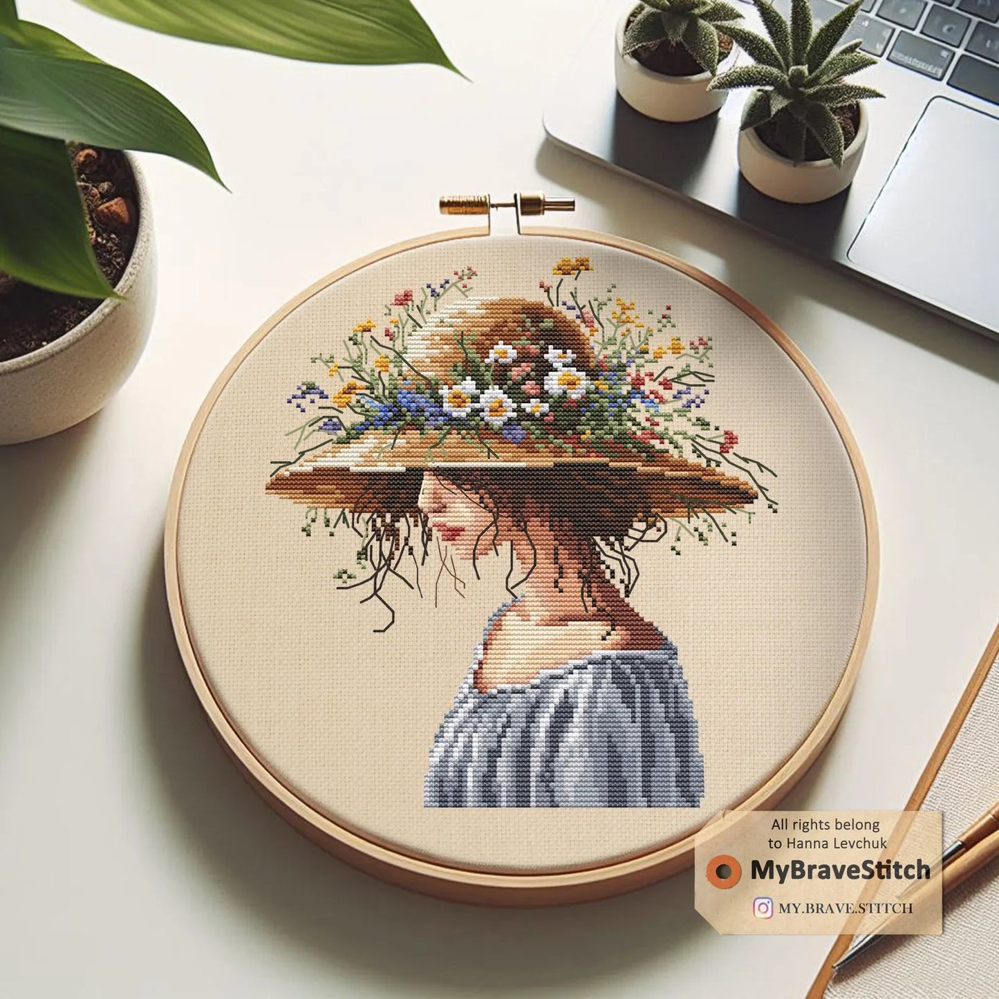Girl in a hat Cross Stitch, Cross Stitch Pattern, Girl cross stitch, punto de cruz, point de croix, count cross stitch pattern