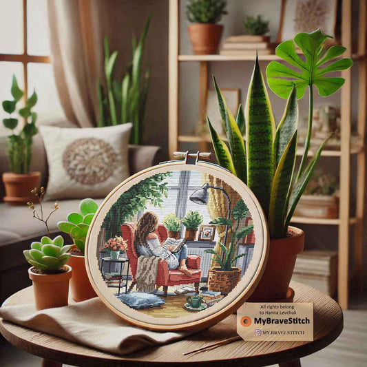 Cozy Reading Girl Cross Stitch Pattern, Cross stitch, punto de cruz, point de croix, crossstitch pattern, cross stitch pattern pdf