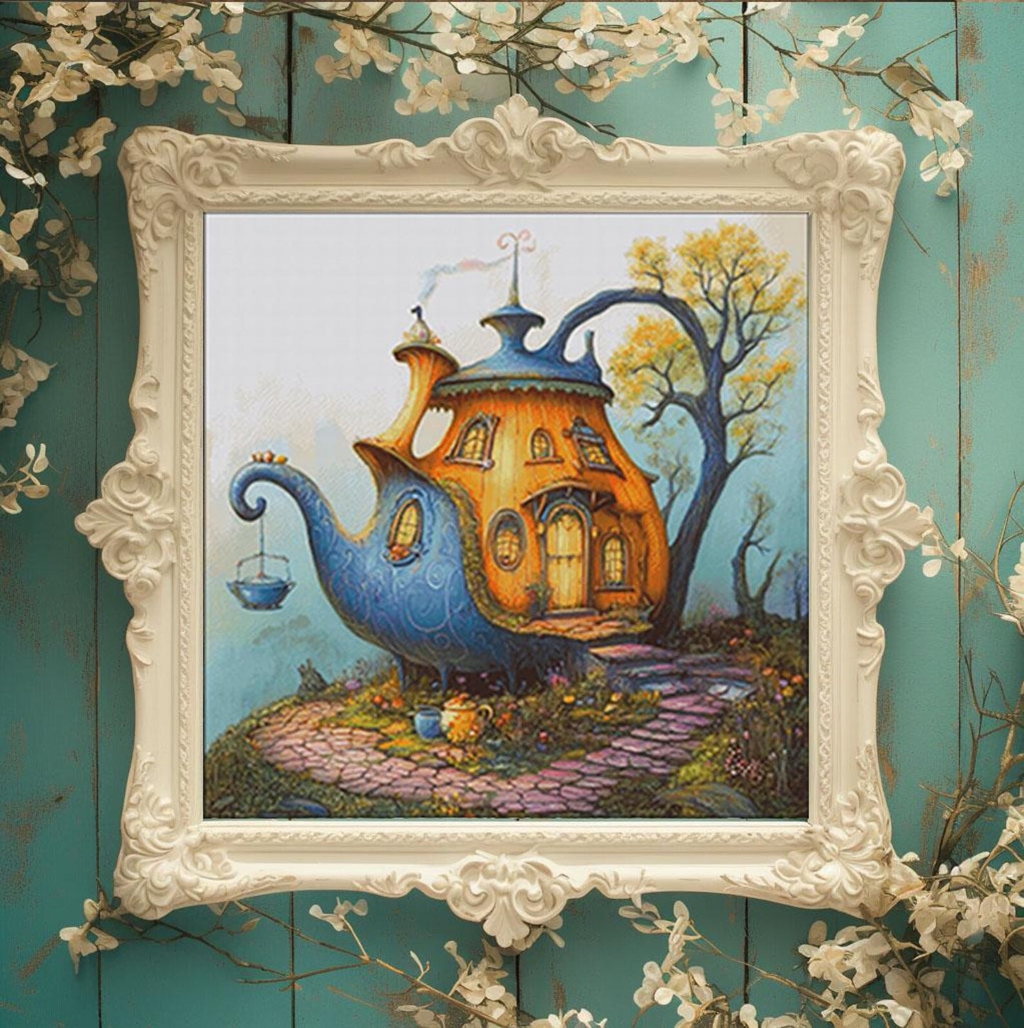 Cross Stitch Pattern PDF The Magic Tea House, counted cross stitch patterns, embroidery pattern, anime, dmc, extra large, digital design