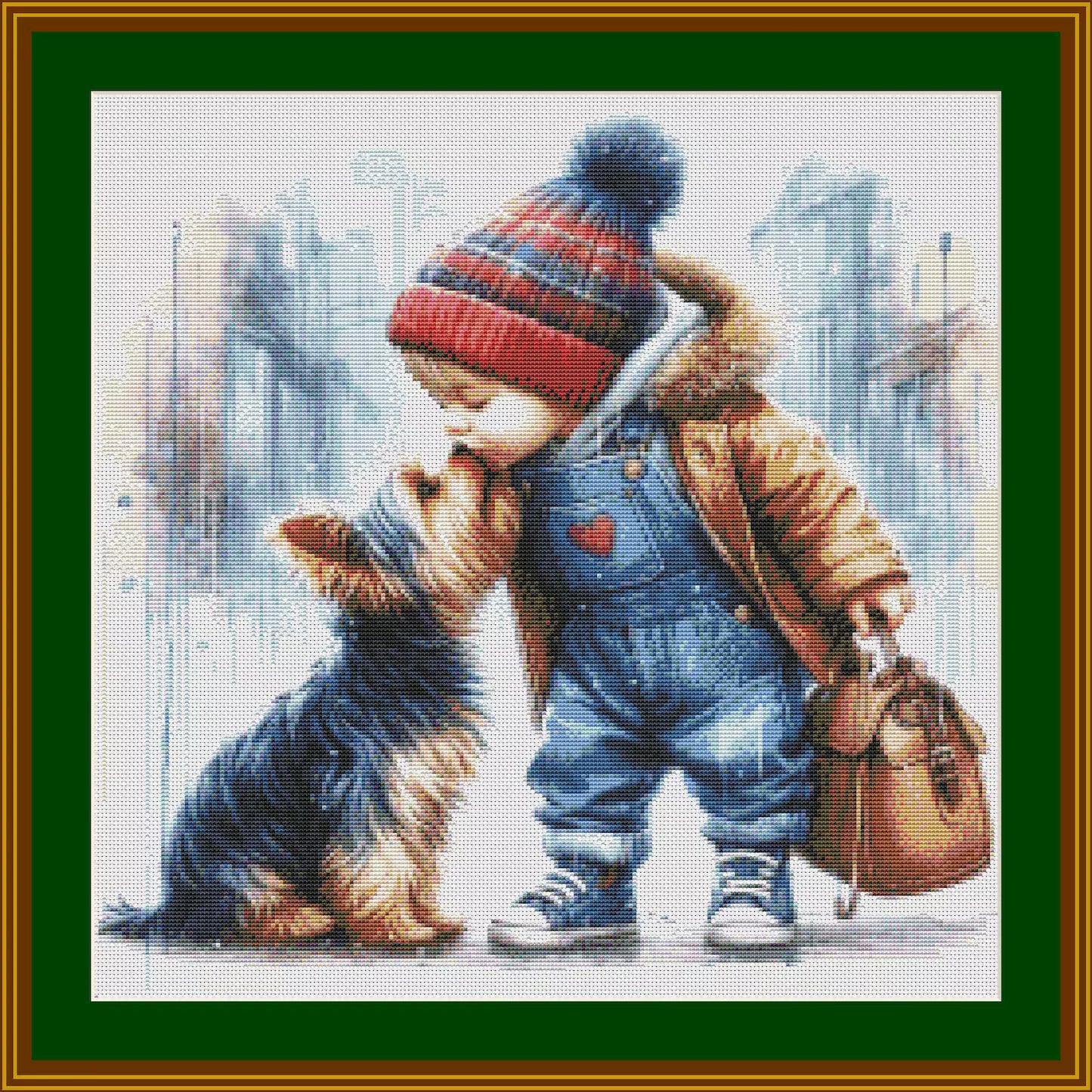 Little boy and puppy cross-stitch Pattern,Cross Stitch Pattern, digital Download PDF