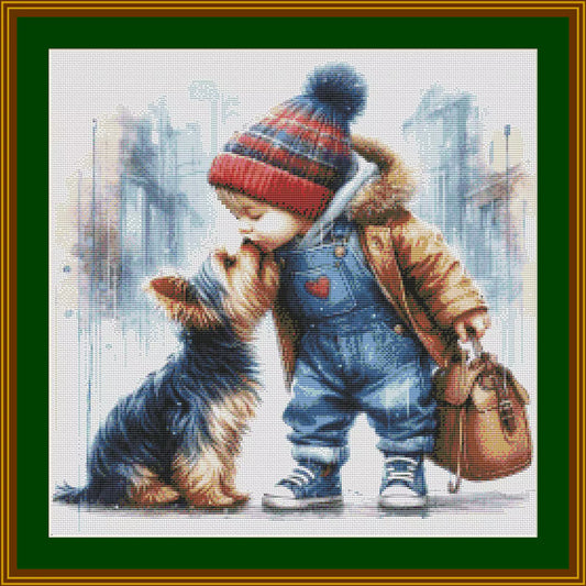 Little boy and puppy cross-stitch Pattern,Cross Stitch Pattern, digital Download PDF