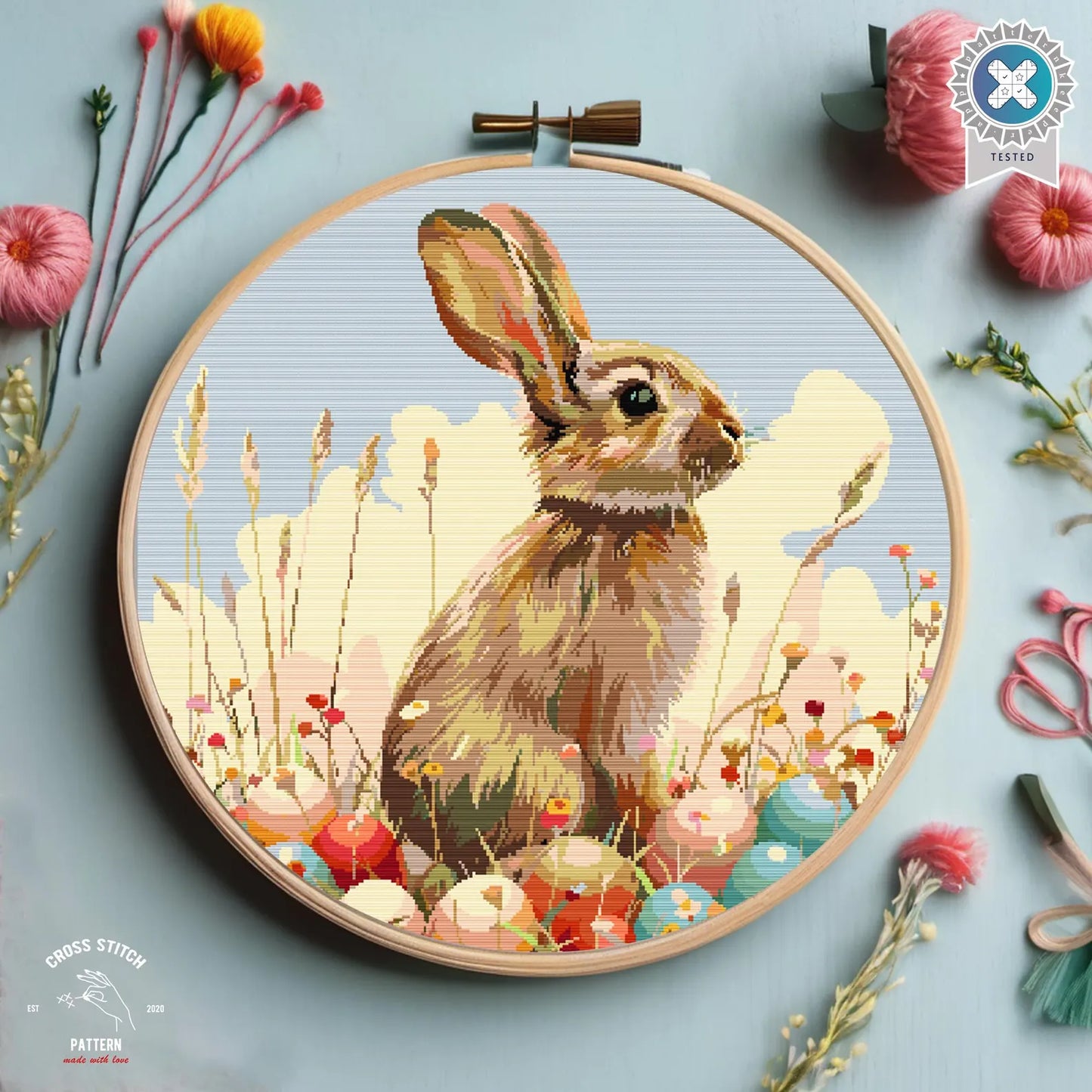 Easter Bunny Cross Stitch Pattern Easter basket embroidery Easter eggs Embroidery Cute Rabbit Easter Decoration cross stitch Easter sunday