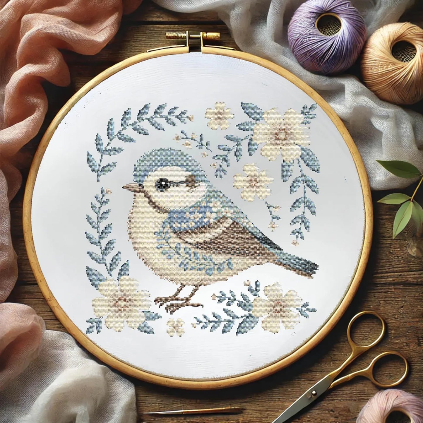 Floral Bluebird Cross Stitch Pattern, Elegant Bird & Flowers Embroidery, Nature-Inspired Needlework, Botanical Songbird Cross Stitch PDF