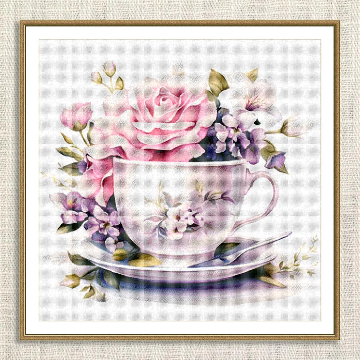 Blooming Tea Cup Cross Stitch Pattern Pattern Bouquet of roses Kitchen Still Life Modern Decor Pattern Embroidery Needlepoint chart PDF